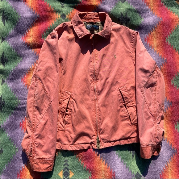 POLO HARRINGTON JACKET SIZE LARGE SALMON COLOR GOOD CONDITION MINOR FLAWS SHOWN - Picture 3 of 9
